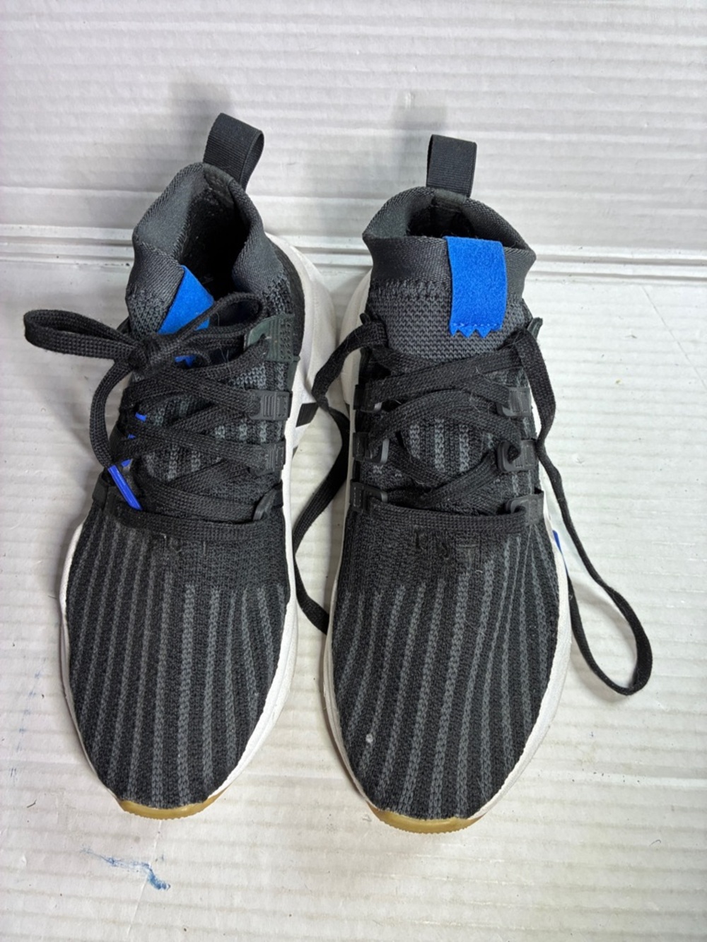 Adidas Black Knit Athletic Sneakers with Blue Accents USED SKU B37413